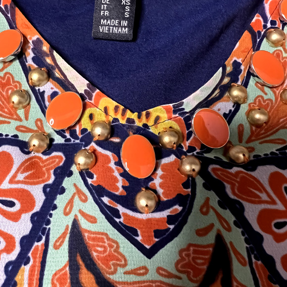 Susan Graver Womens XS Orange Paisley Kimono Kaftan‎ Blouse Set Oversized Boho - Picture 9 of 13